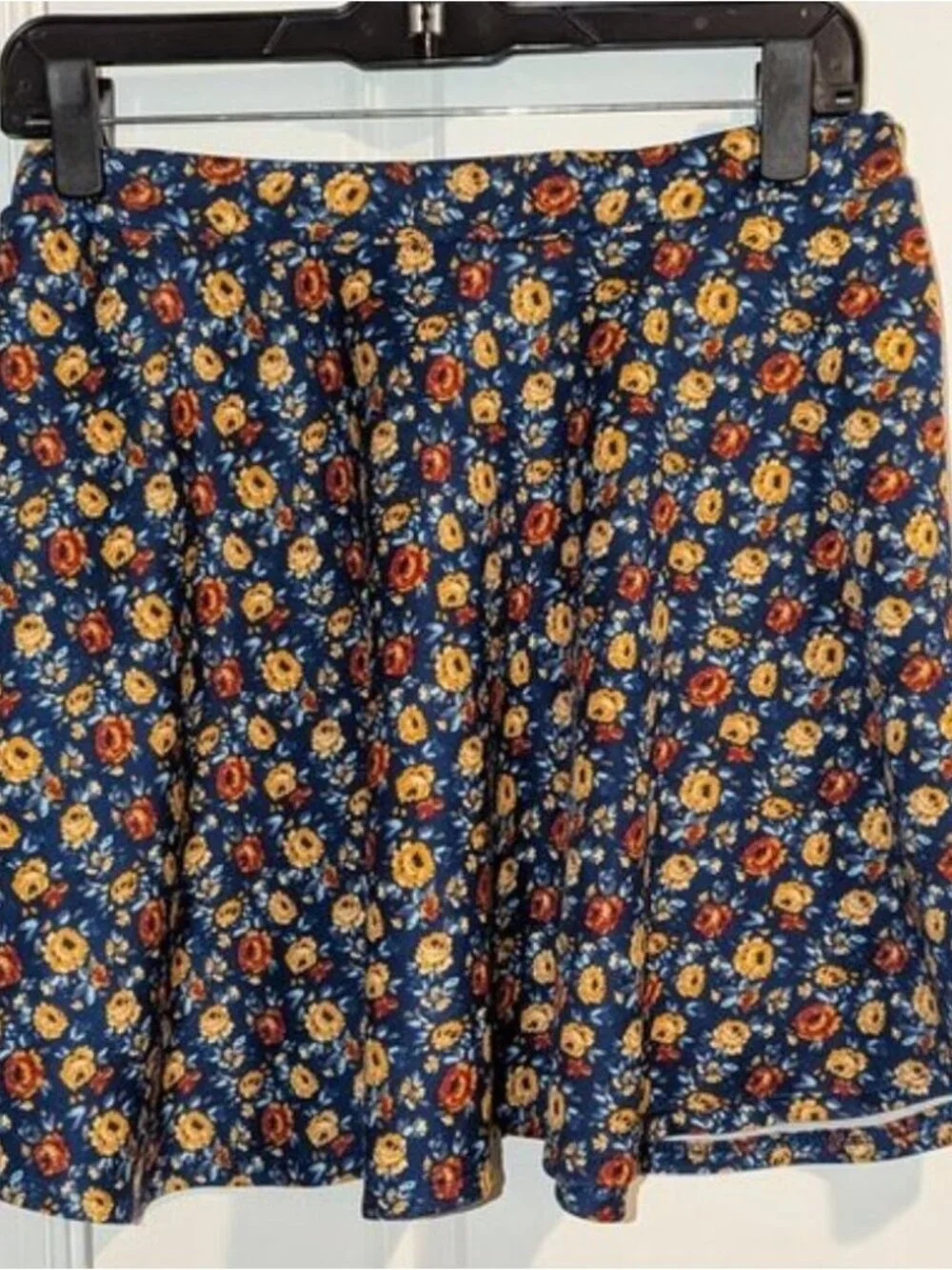 Navy Floral Print Flared A-Line Circle Skater Short Skirt